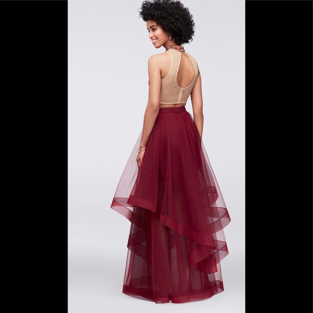 Blondie Nites Beaded 2-pc Hi-Neck Tulle Skirt Gown - Picture 3 of 6